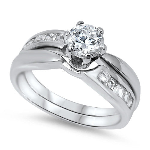 Sterling Silver CZ 1 carat Brilliant Round Cut Wedding Ring Set 5-10 - Blades and Bling Sterling Silver Jewelry