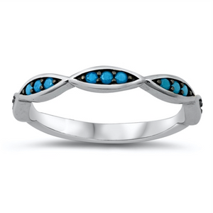 Style: Expensive-looking scalloped edge ring with turquoise gemstones set on a eye catching black background  Metal quality: .925 Sterling Silver with stamped hallmark  Color: Blue, Black  Stackable: Yes  Wear as: Ladies Midi, Thumb, Knuckle, Regular fashion  Face height: 10 mm high  Band width: 3 mm  Ring size: 4-10  Packaging: Comes in a pretty gift box  Made in the USA