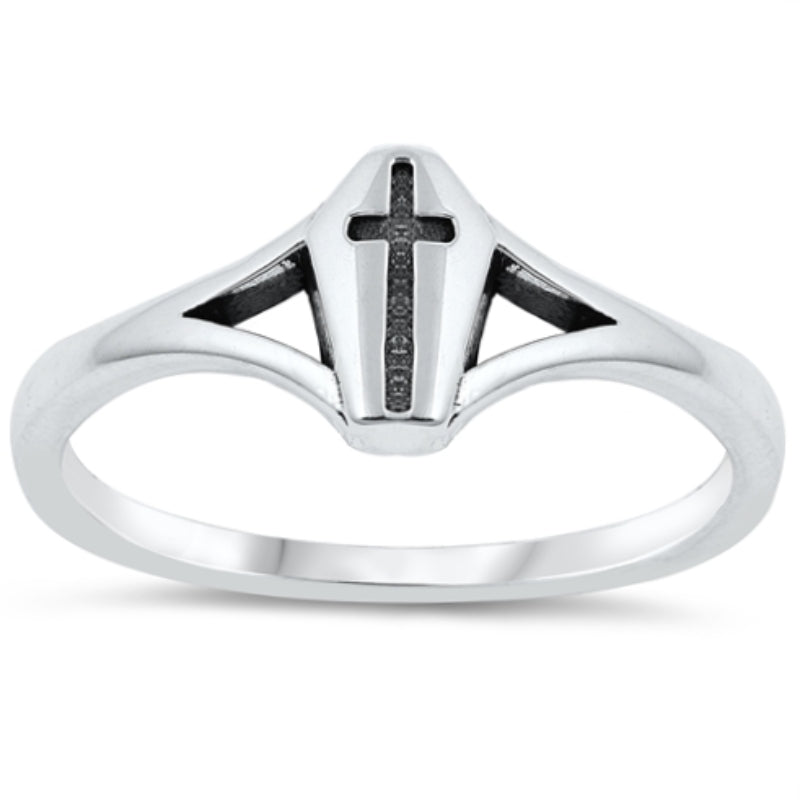 RP142964 ladies and kids silver cross casket open gothic alternative grunge ring