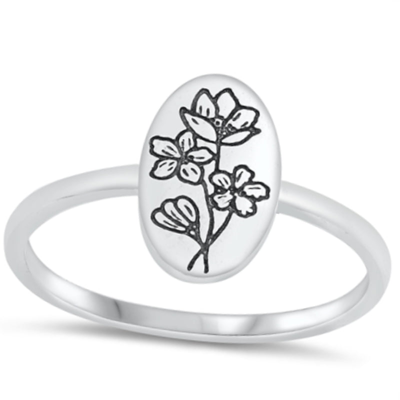 .925 Sterling Silver Ring Oval Wild Flower Medallion Sizes 4-10 Ladies and Kids Midi Knuckle Thumb