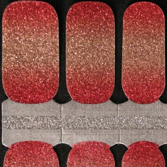 Red and orange ombre glitter nail polish wraps strips