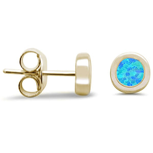 Yellow Gold plated blue opal stud earrings