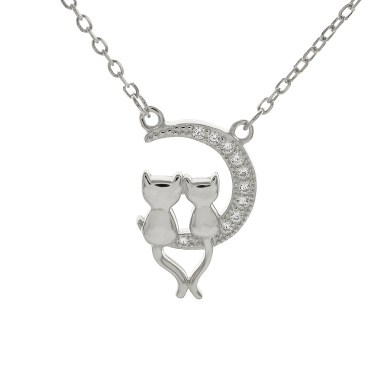 Cats in moon necklace