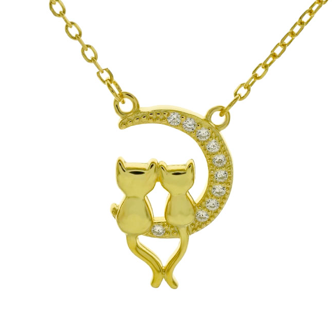 Cats in moon necklace