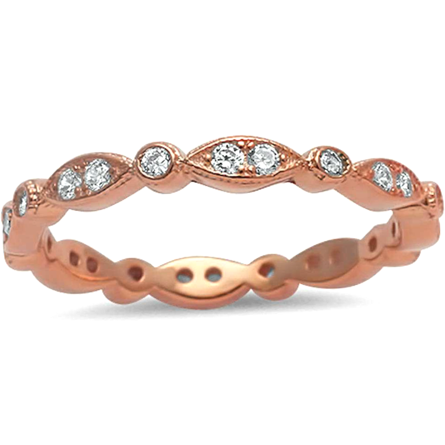 Womens stacking eternity ring with diamond eyes in rose gold