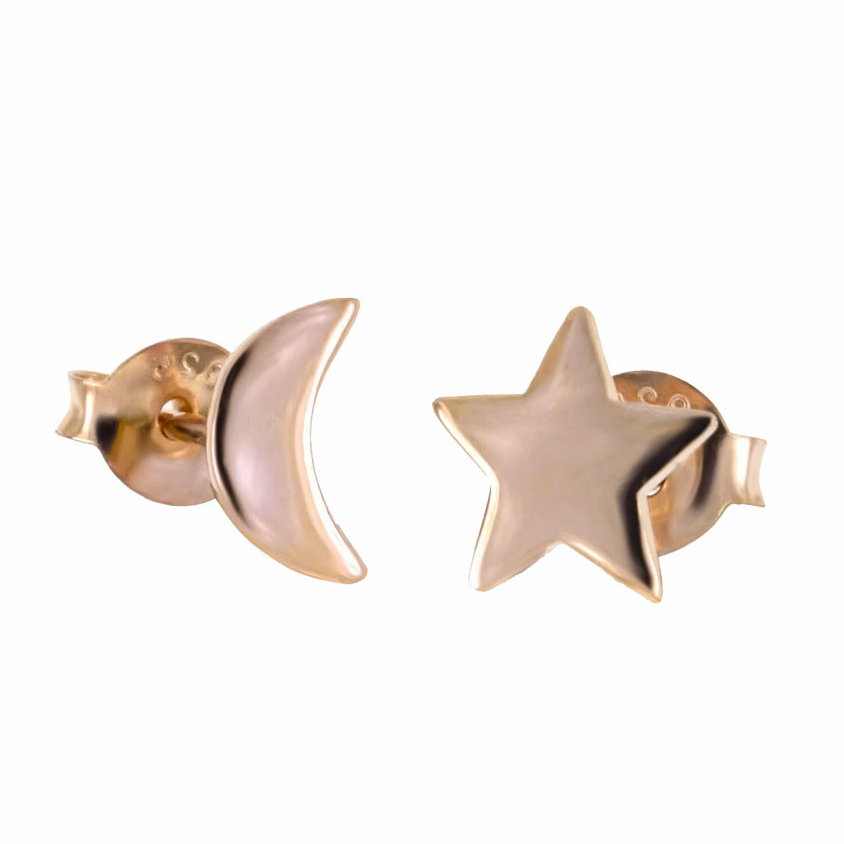 Womens and girls rose gold star and moon earrings