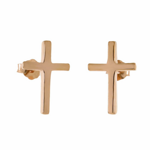 Womens and girls rose gold cross earrings