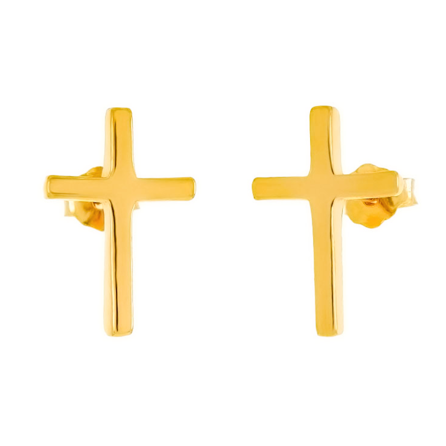 Womens and girls yellow gold cross earrings
