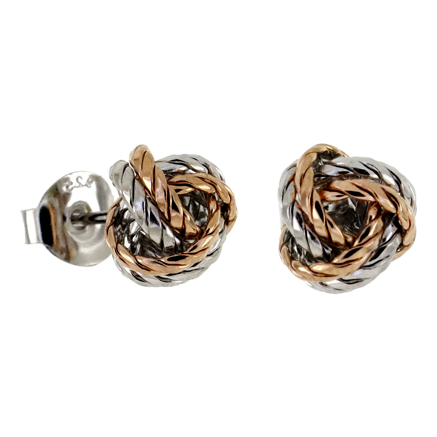 Womens and girls rose gold silver twisted rope knot earrings