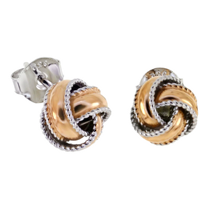 Womens and girls rose gold silver twisted knot earrings
