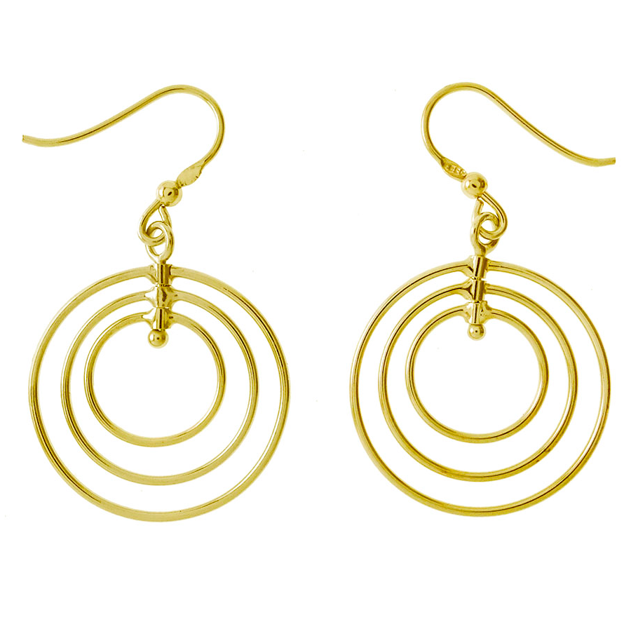 Womens gold concentric circle dangle hoop earrings