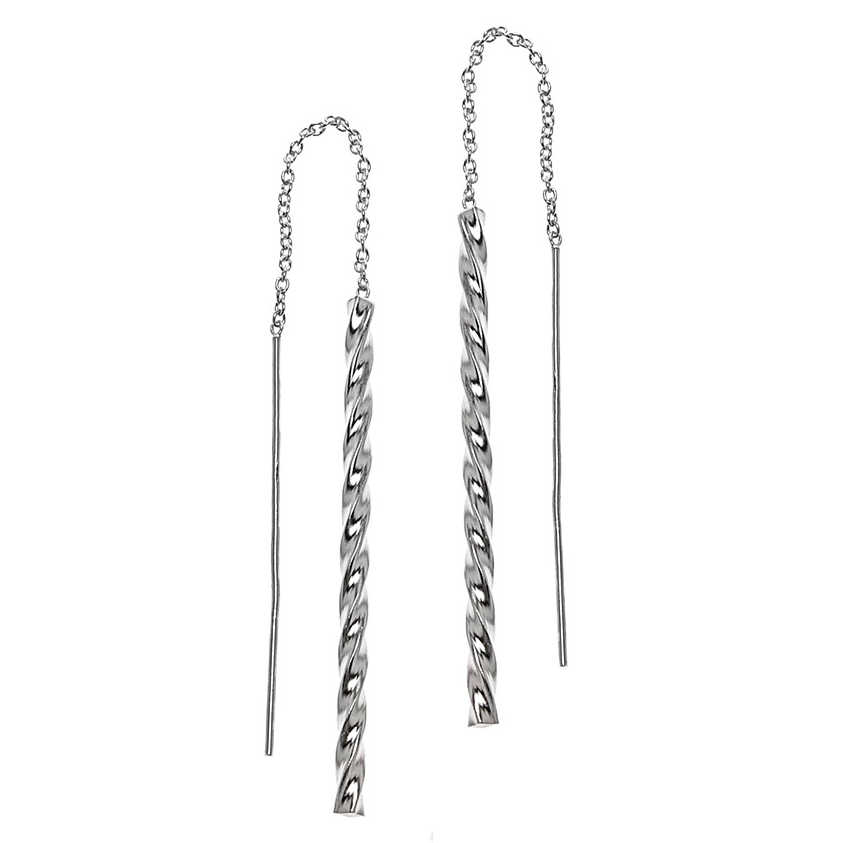 .925 Sterling Silver Twisted Braid Dangle Threader Ladies and Girls Earrings