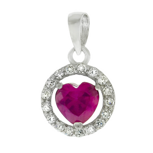 Bright pink light red ruby heart halo pendant necklace