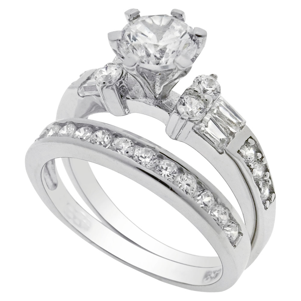 Ladies silver wedding ring set