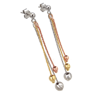 Womens rose yellow gold and silver dangle twist earrings