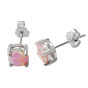 Pink opal four prong casting set studs earrings