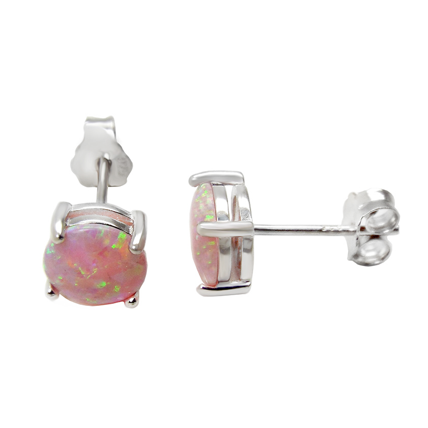 Sterling Silver pink opal stud earrings