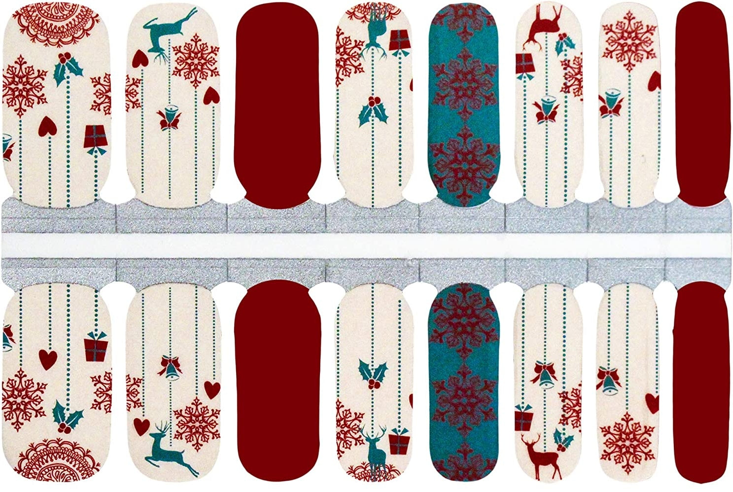 Winter Christmas Reindeer and Snowflakes mixed mani nail polish wraps strips laquer