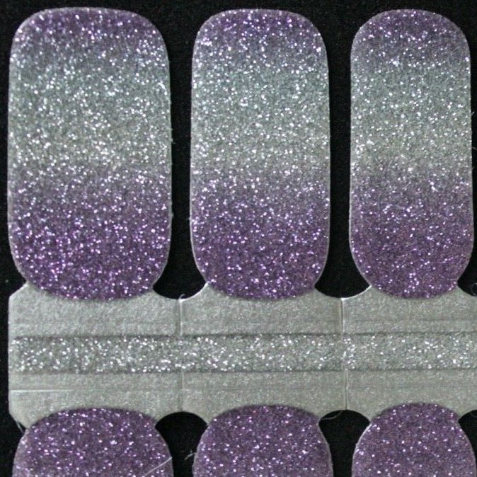 Purple and silver ombre glitter nail polish wraps strips