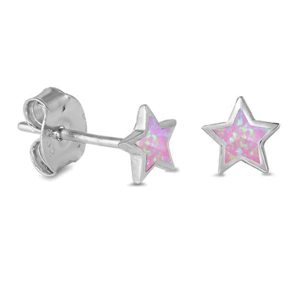Pink opal star stud earrings