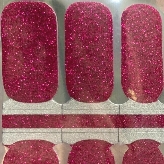 Solid Bright Pink Glitter nail polish wraps stickers