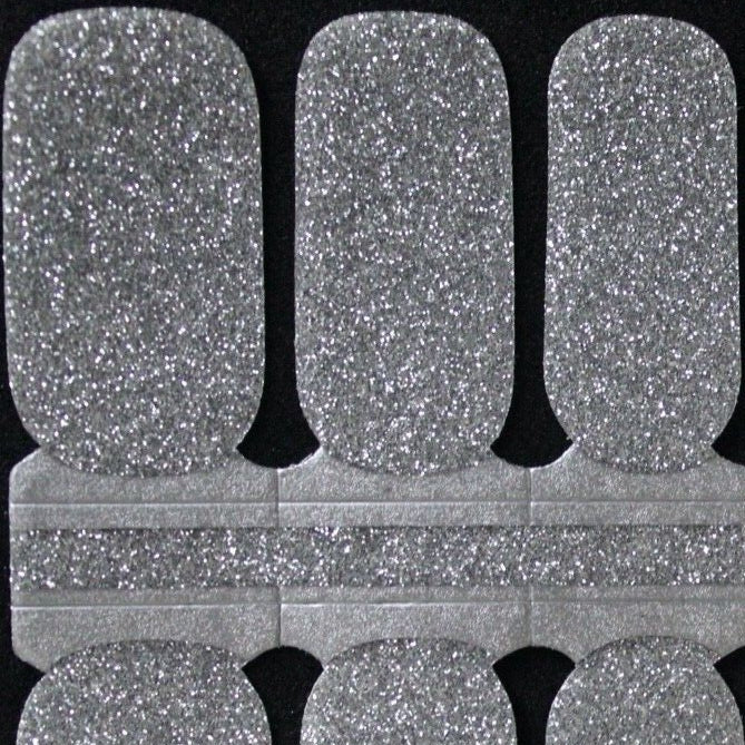 Solid Silver Glitter Nail Polish Wraps Stickers