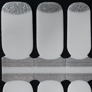 Solid White with Silver Cuticle Glitter Nail Polish Wraps Stickers