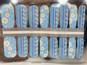 Blue and white daisy nail polish wraps strips