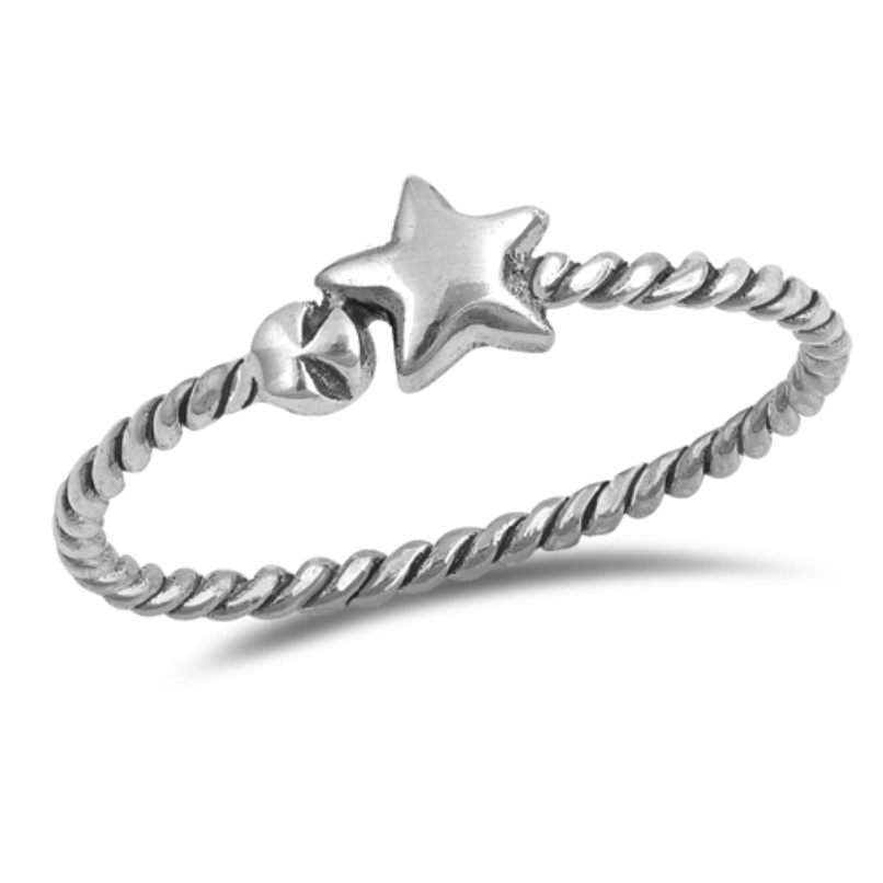 .925 Sterling Silver Star Ring Rope Band Ladies and Kids Size 3-10