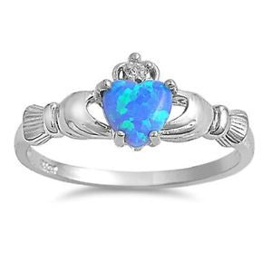 Womens and girls Blue Fire Opal Silver Heart Ring