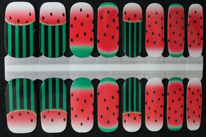 Summer Watermelon Mixed Manicure Nail Polish Wraps Strips For Ladies and Girls