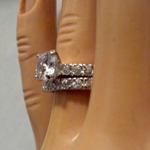 Sterling Silver Wedding Set CZ Bridal Solitaire Engagement Ring and Band size 5-9 by Blades and Bling Sterling Silver Jewelry