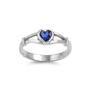 Sterling Silver Blue Sapphire CZ Heart Ring Size 1-5 - Blades and Bling Sterling Silver Jewelry