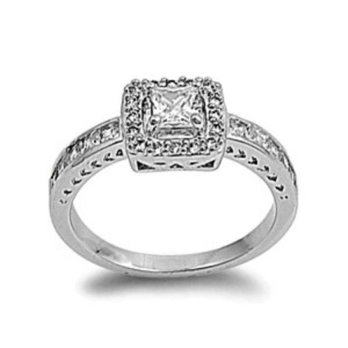 Sterling Silver Halo CZ Princess Cut Engagement Ring size 6-9 - Blades and Bling Sterling Silver Jewelry