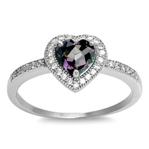 Sterling Silver Halo Rainbow Mystic Topaz CZ Heart Engagement Ring size 4-10 - Blades and Bling Sterling Silver Jewelry