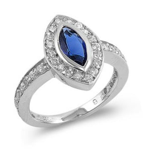 Sterling Silver Halo Blue Sapphire CZ Engagement Ring size 5-10 - Blades and Bling Sterling Silver Jewelry