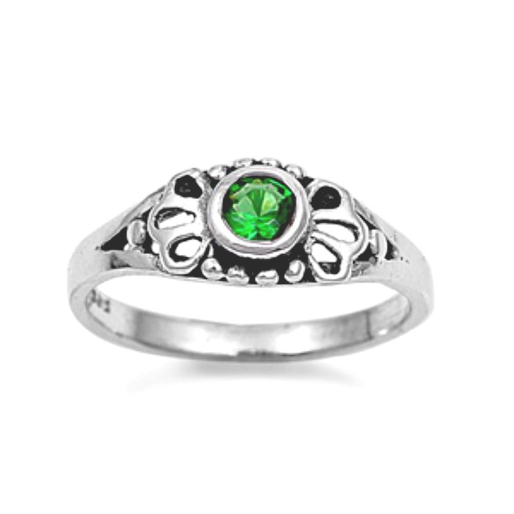 Sterling Silver Green Emerald CZ Ring Size 1-5 - Blades and Bling Sterling Silver Jewelry