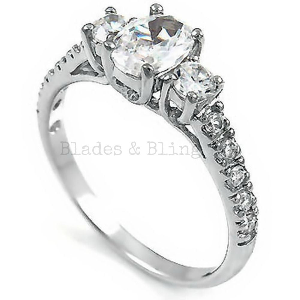 Sterling Silver CZ Three Strones Engagement Ring size 5-9 - Blades and Bling Sterling Silver Jewelry