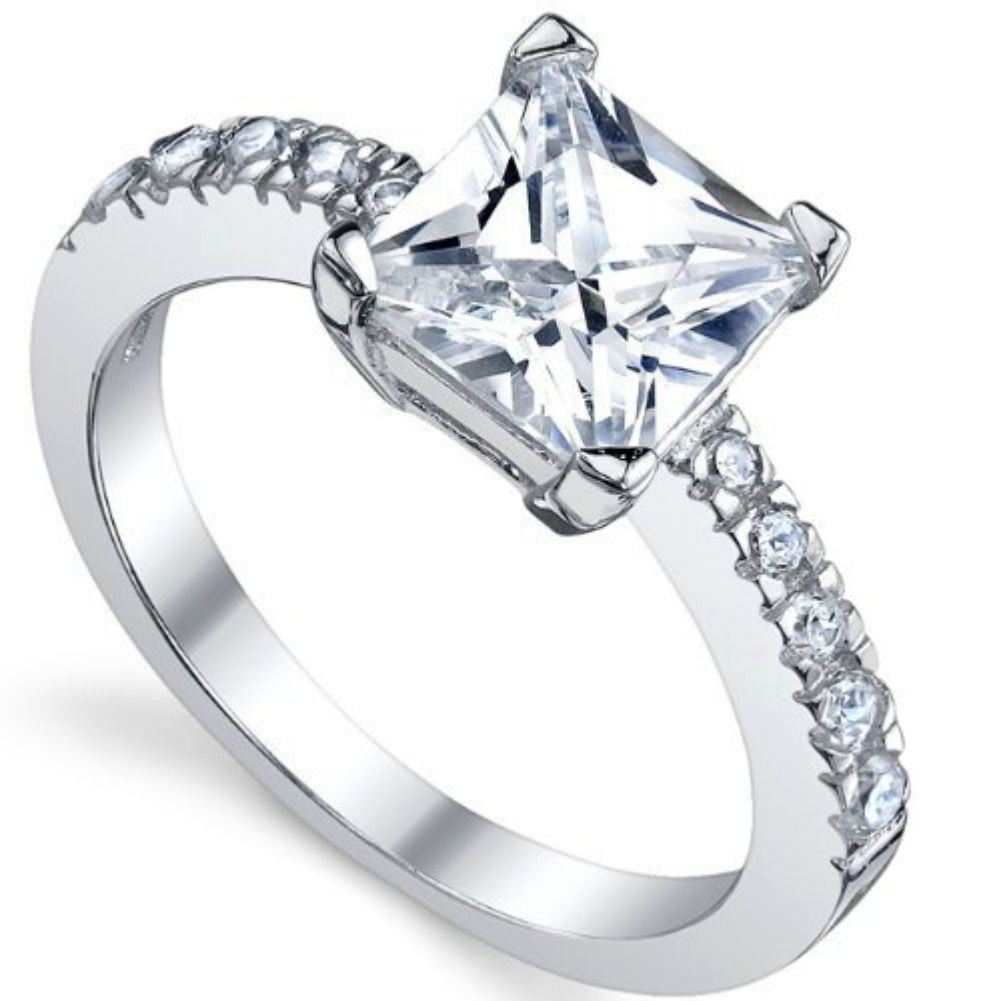 Sterling Silver CZ Princess Cut Engagement Ring size 4-11 - Blades and Bling Sterling Silver Jewelry
