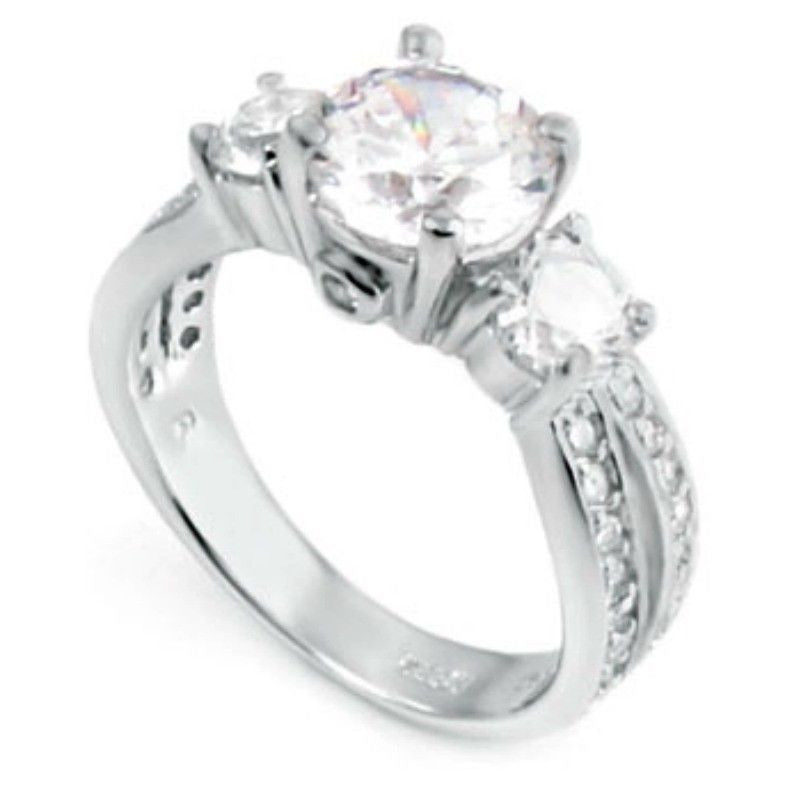 Sterling Silver CZ Three Stone Engagement Ring size 4-11 - Blades and Bling Sterling Silver Jewelry
