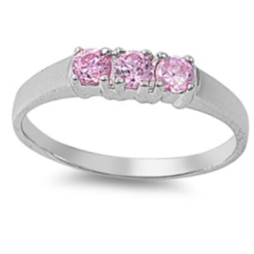 Sterling Silver Pink Topaz CZ Three Stone Ring Size 1-5 by Blades and Bling Sterling Silver Jewelry
