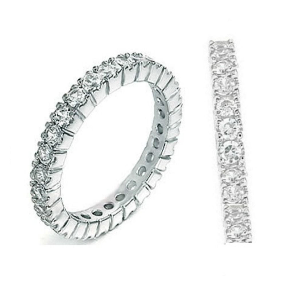 Sterling Silver CZ Eternity Wedding Band Ring size 4-11
