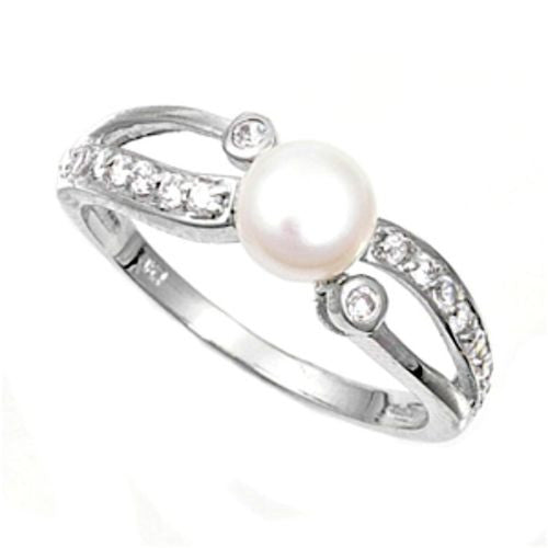 Sterling Silver CZ Pearl Wedding Band Ring size 4-10 - Blades and Bling Sterling Silver Jewelry