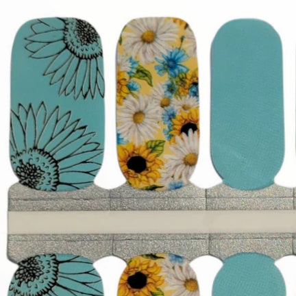 Sunflower and daisy nail polish wrap stickers