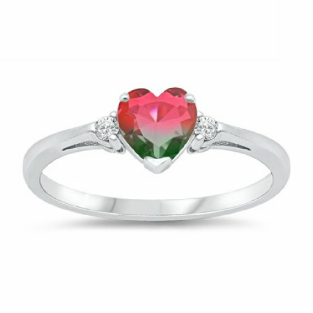 Watermelon tourmaline heart ring
