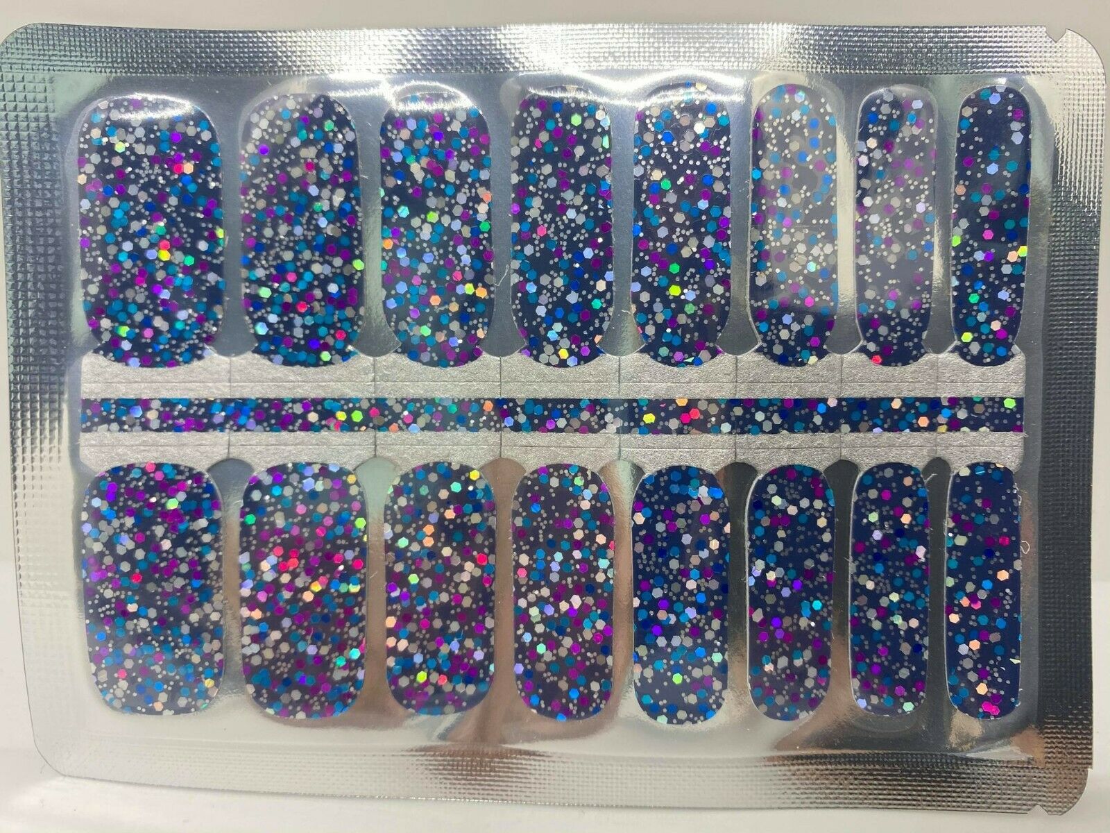 Blue sparkling glitter nail polish wraps strips