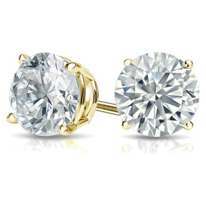 .925 Sterling Silver Ladies Round Cut Yellow Gold CZ Stud Earrings 2mm-10mm Casting Setting