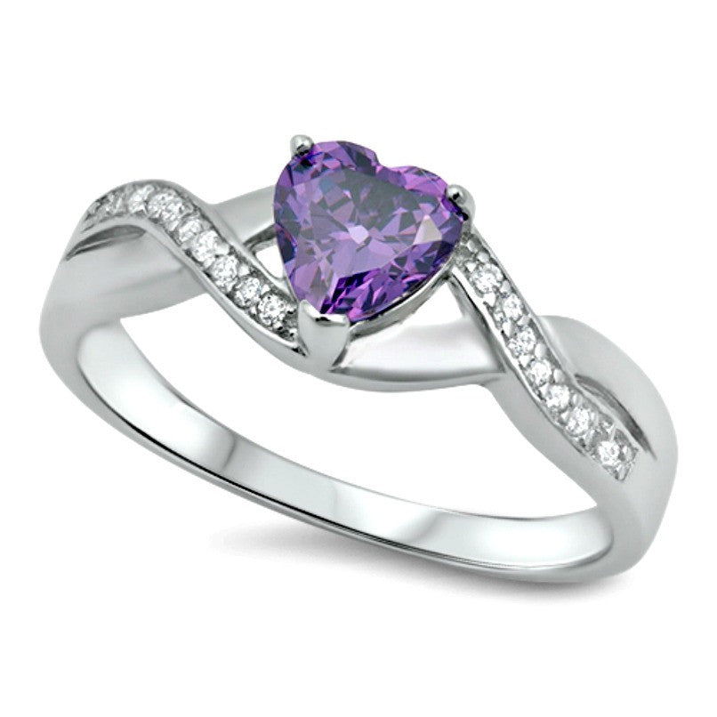 Purple Amethyst Heart Infinity Ladies ring set in .925 Sterling Silver 