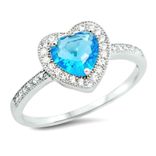Luminous blue aquamarine womans heart ring in sterling silver