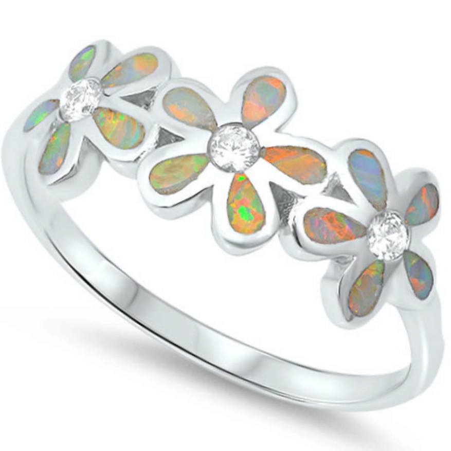 Rainbow opal daisy flower ring in sterling silver - each one is handmade